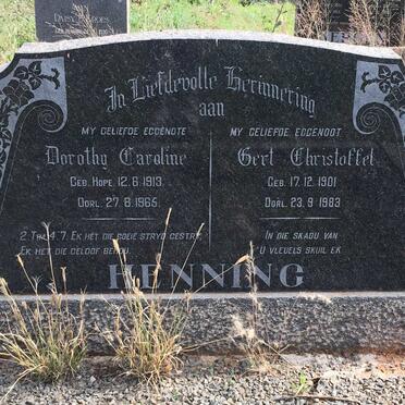 HENNING Gert Christoffel 1901-1983 &amp; Dorothy Caroline HOPE 1913-1965
