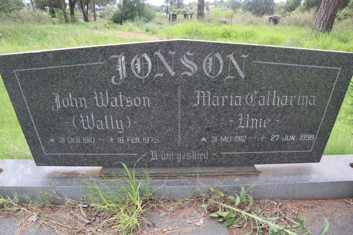 JONSON John Watson 1910-1975 &amp; Maria Catharina 1912-1998