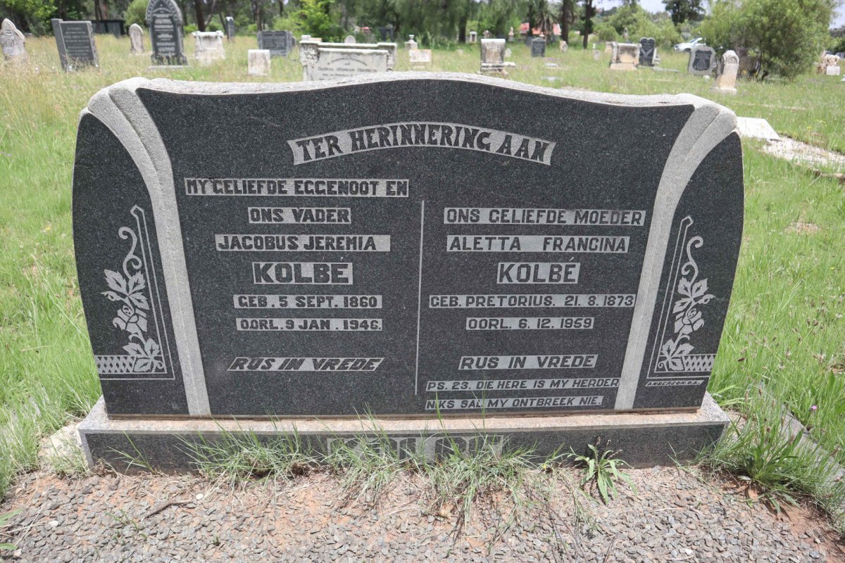 KOLBE Jacobus Jeremia 1860-1946 &amp; Aletta Francina PRETORIUS 1873-1959