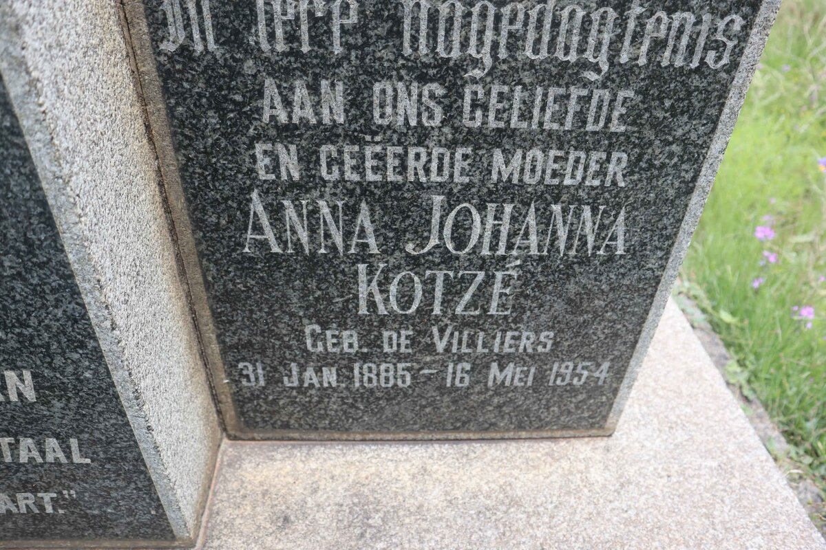 KOTZE Anna Johanna nee DE VILLIERS 1885-1954