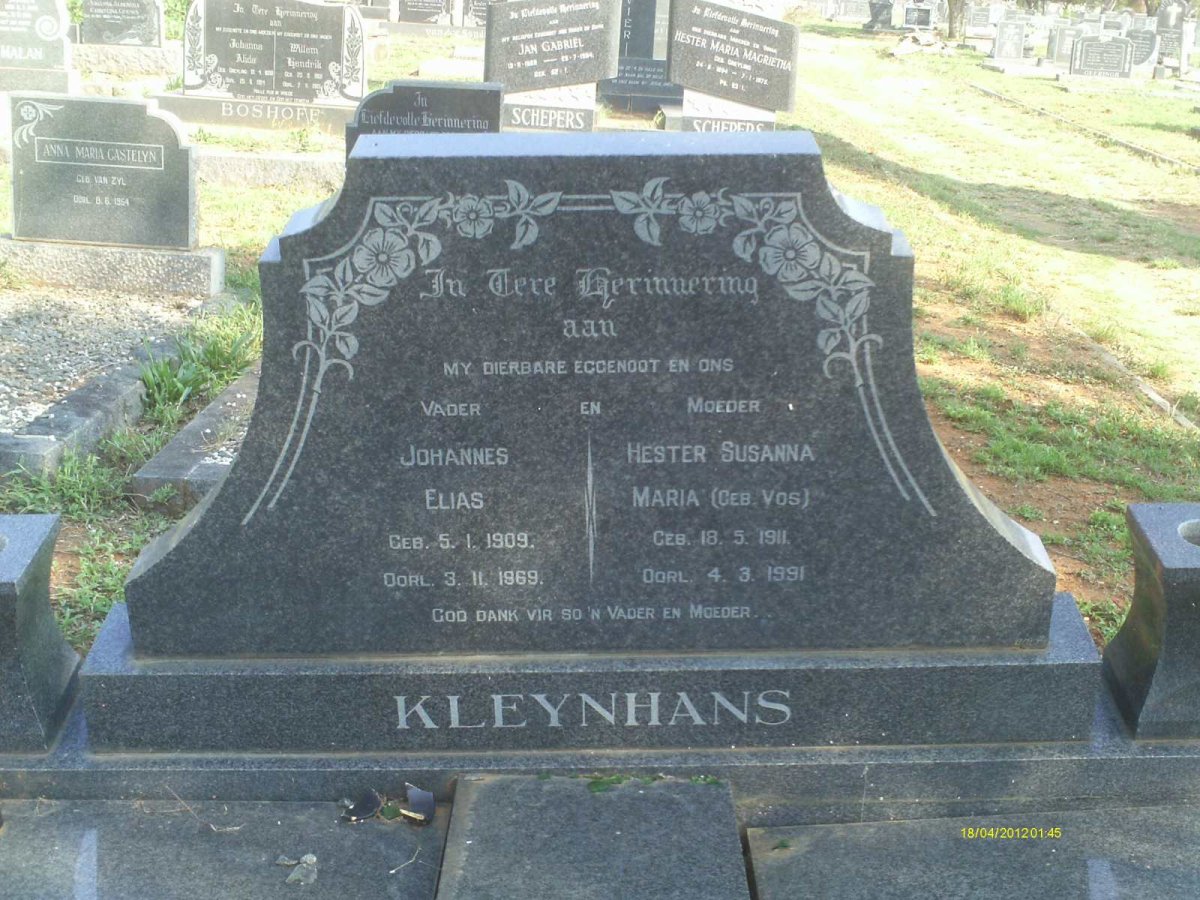 KLEYNHANS Johannes Elias 1909-1969 &amp; Hester Susanna Maria VOS 1911-1991
