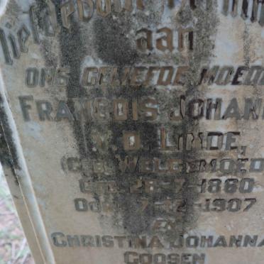 LINDE Francois Johannes, v.d. nee WELGEMOED 1860-1907 :: GOOSEN Christina Johanna nee COETSER 1854-1933