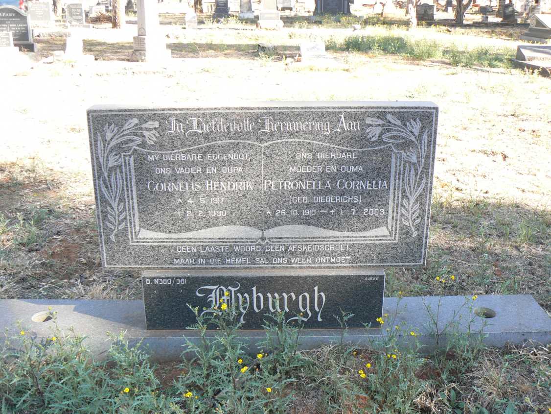 MYBURGH Cornelius Hendrik 1917-1990 &amp; Petronella Cornelia DIEDERICHS 1918-2003