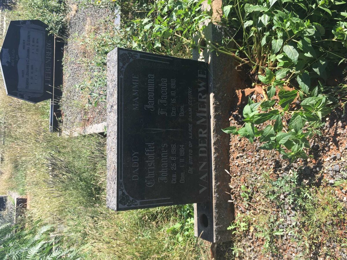 MERWE Christoffel Johannes, van der 1916-1964 &amp; Jacomina F. Jacoba 1918-