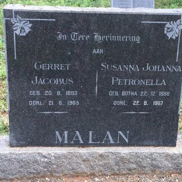 MALAN Gerret Jacobus 1893-1965 &amp; Susanna Johanna Petronella BOTHA 1898-1967