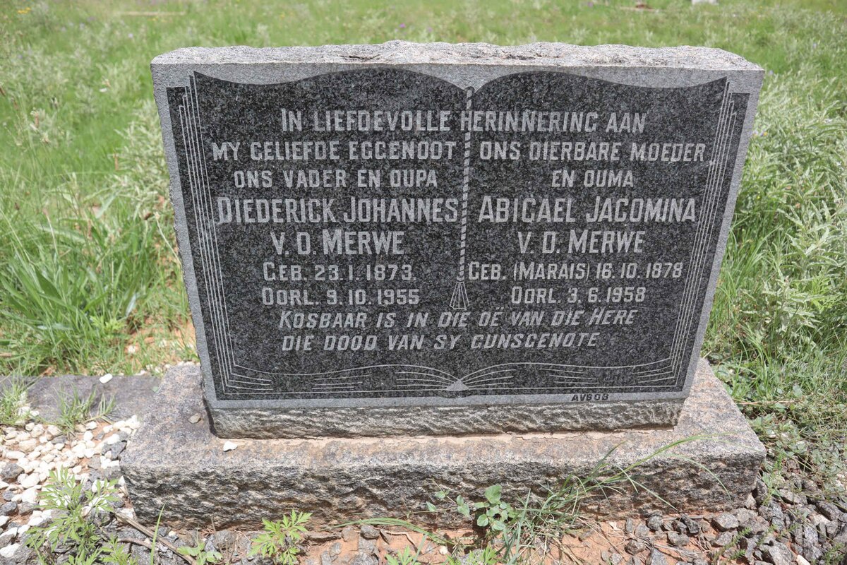 MERWE Diederick Johannes, v.d. 1873-1955 &amp; Abigael Jacomina MARAIS 1878-1958