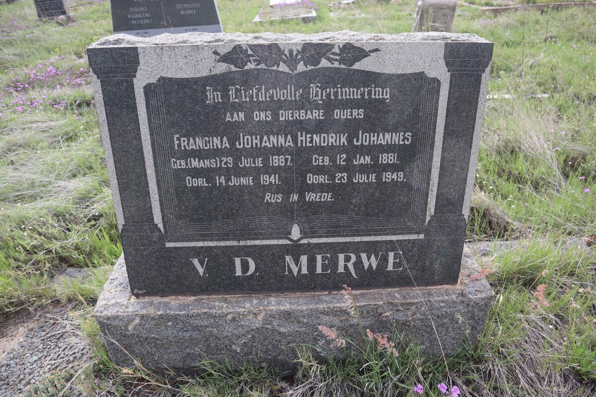 MERWE Hendrik Johannes, v.d. 1881-1949 &amp; Francina Johanna MANS 1887-1941