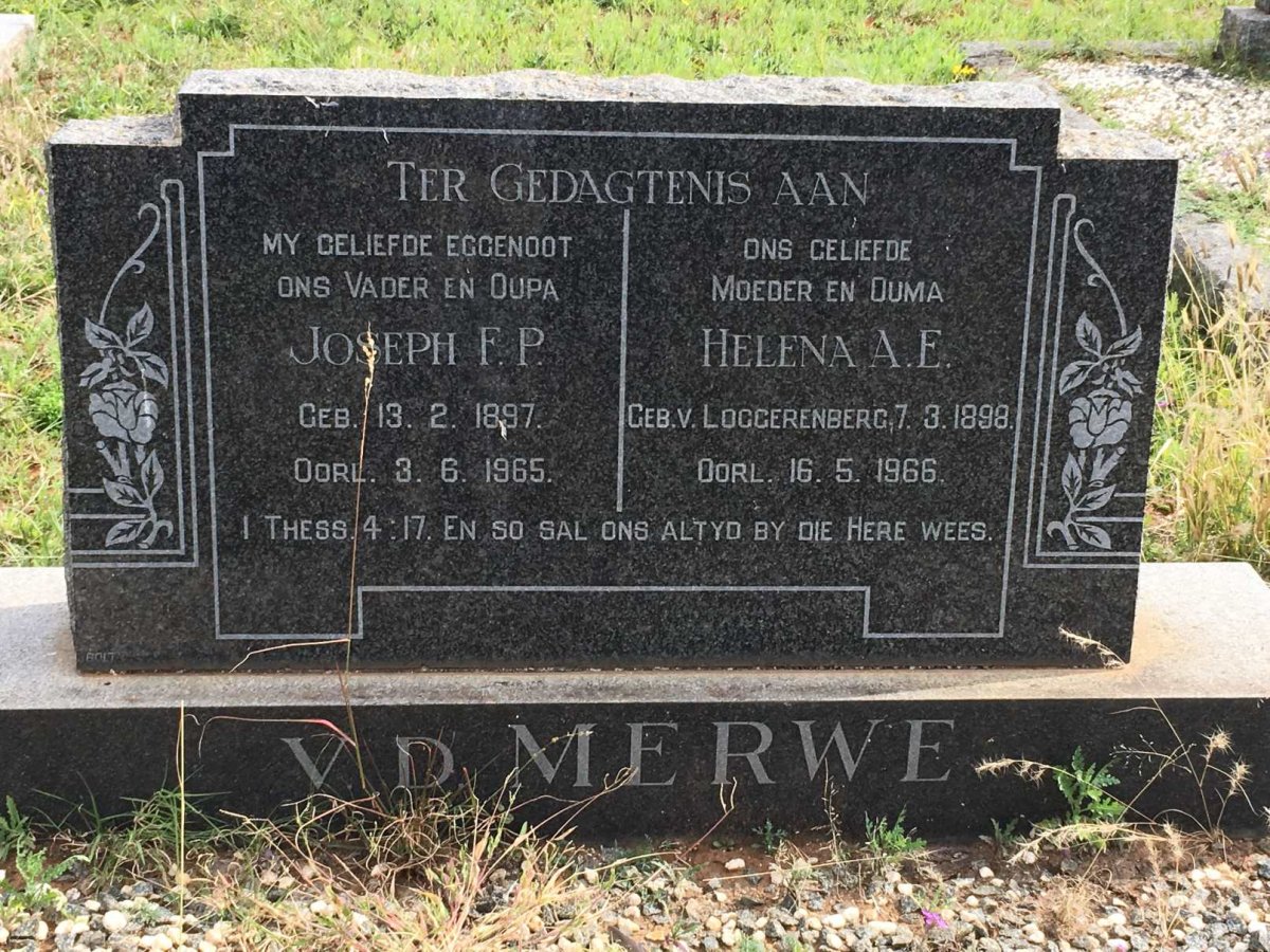 MERWE Joseph F.P., v.d. 1897-1965 &amp; Helena A.E. V. LOGGERENBERG 1898-1966