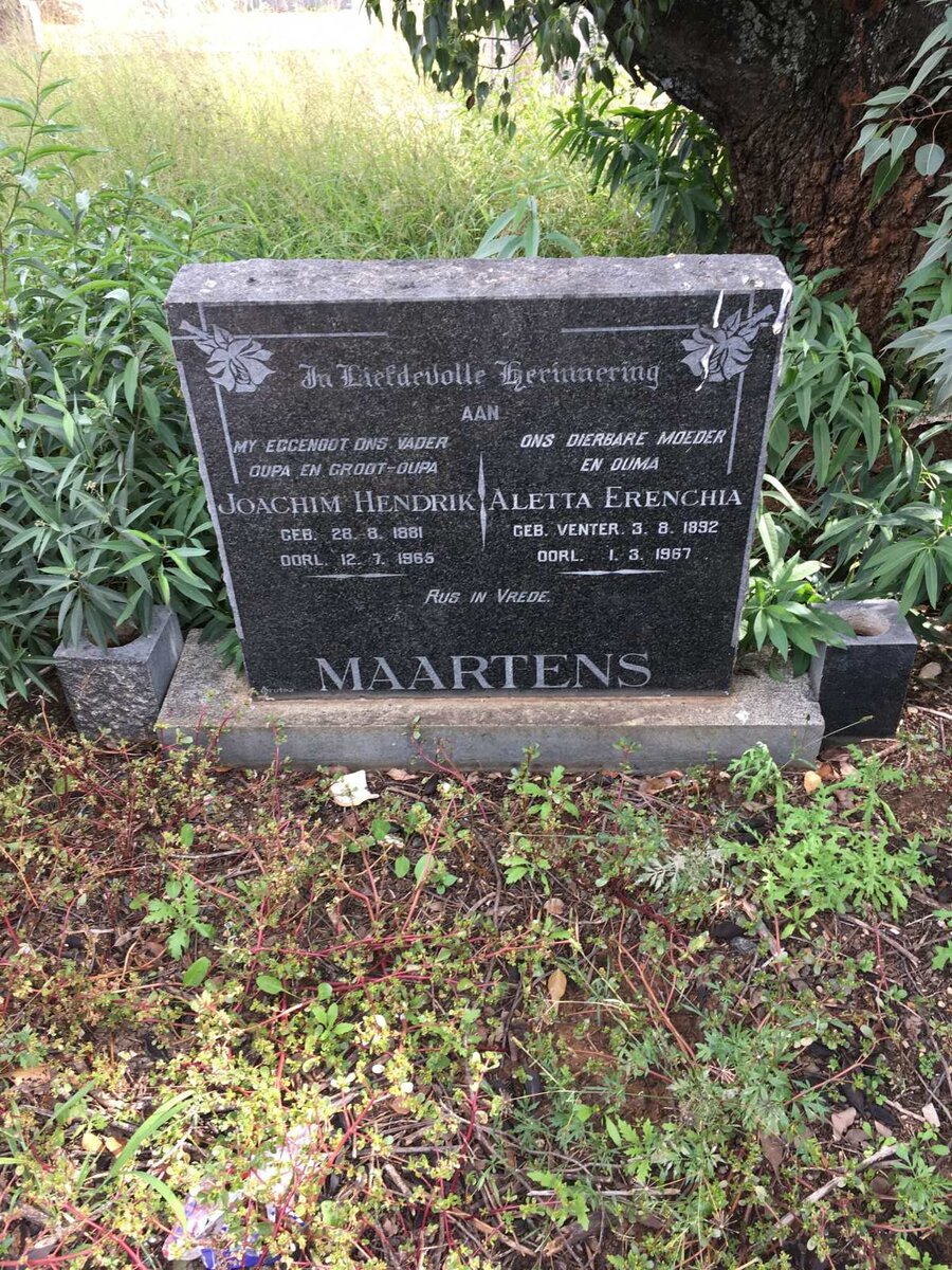 MAARTENS Joachim Hendrik 1881-1965 &amp; Aletta Erenchia VENTER 1892-1967