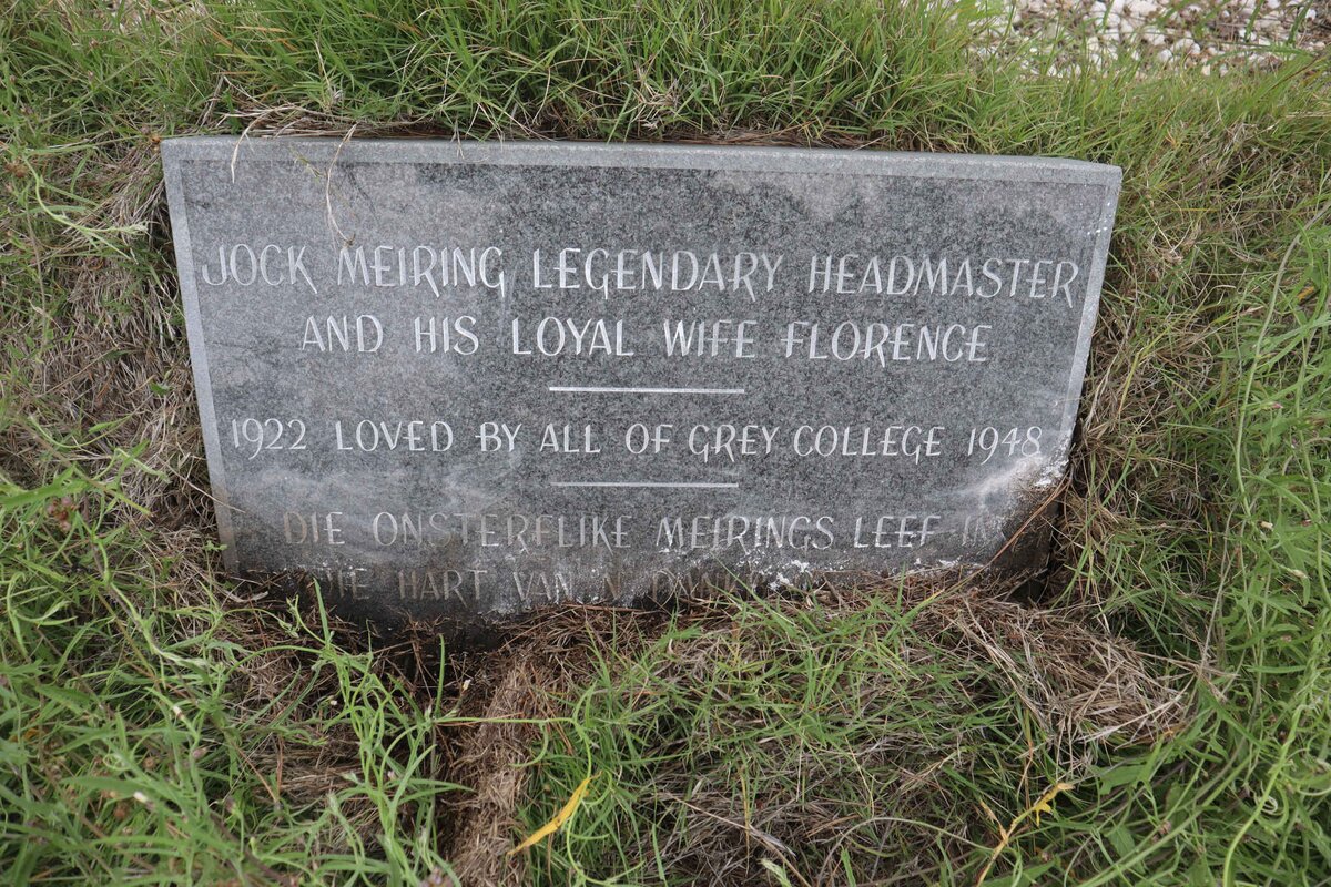 Memorial plaque for Jock &amp; Florence MEIRING by Grey College