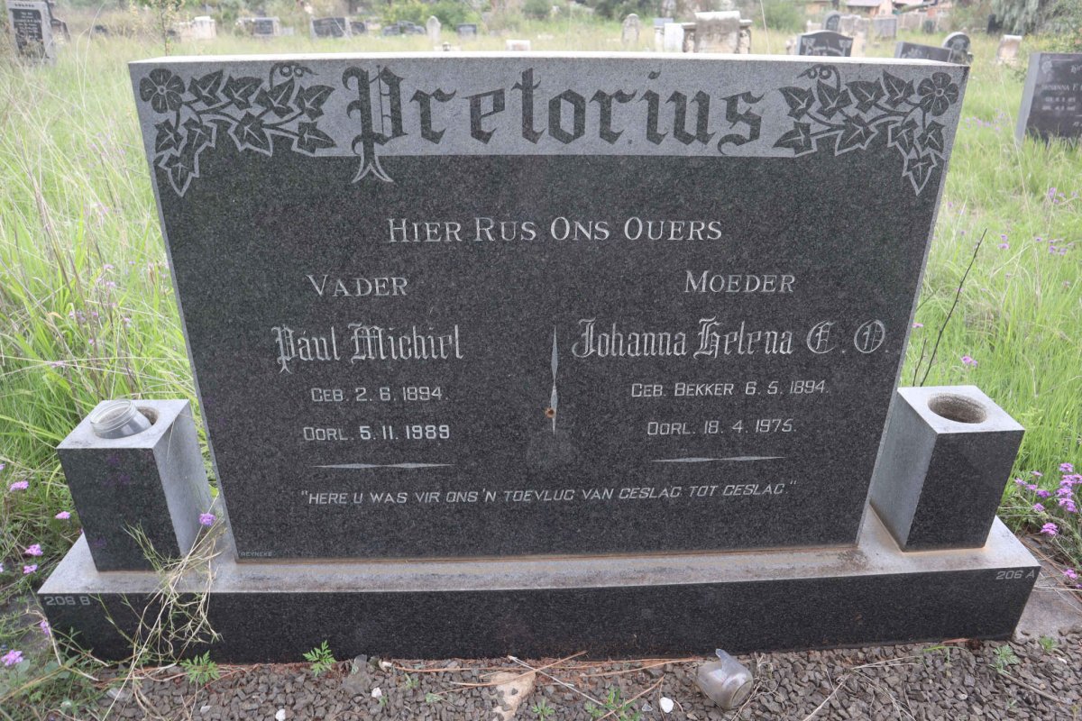 PRETORIUS Paul Michiel 1894-1989 &amp; Johanna Helena C. O. BEKKER 1894-1975