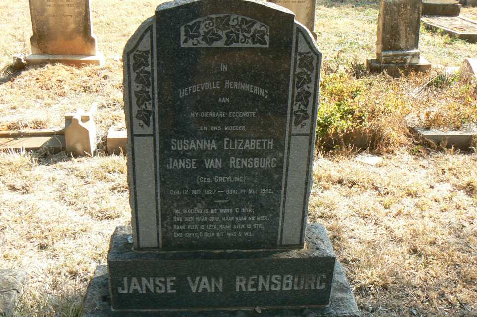RENSBURG Susanna Elizabeth, Janse van nee GREYLING 1887-1942