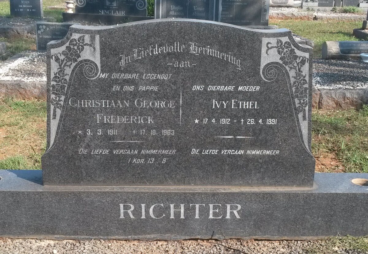 RICHTER Christiaan George Frederick 1911-1963 &amp; Ivy Ethel 1912-1991