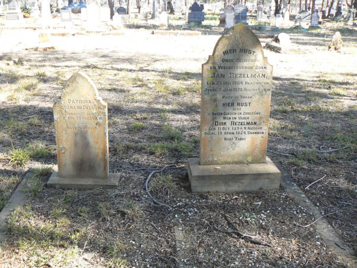 REZELMAN Dirk 1874-1924 :: DU PLESSIS Patrina Susana nee PIENAAR 1888-191? :: REZELMAN Jan 1904-1920