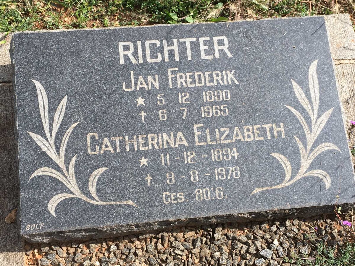 RICHTER Jan Frederik 1890-1965 &amp; Catherina Elizabeth 1894-1978