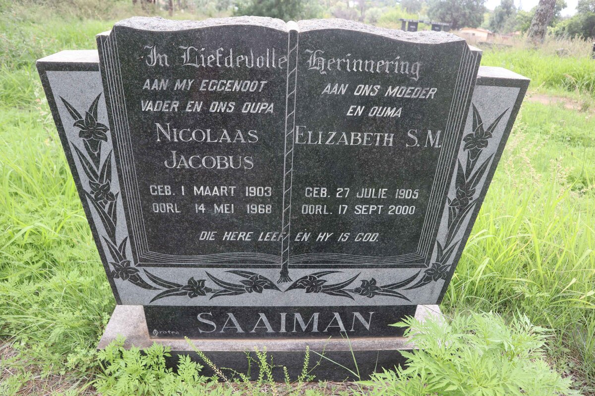SAAIMAN Nicolaas Jacobus 1903-1968 &amp; Elizabeth S.M. 1905-2000