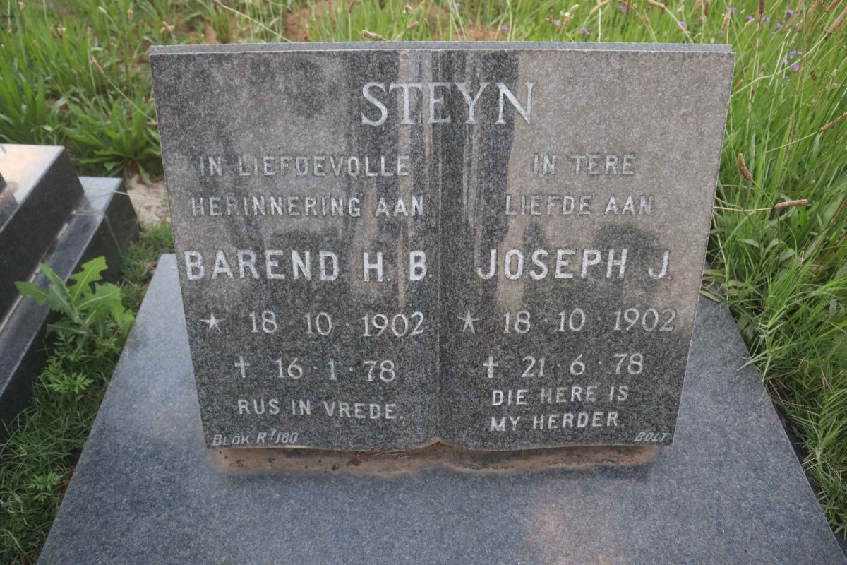 STEYN Barend H.B. 1902-1978 :: STEYN Joseph J. 1902-1978