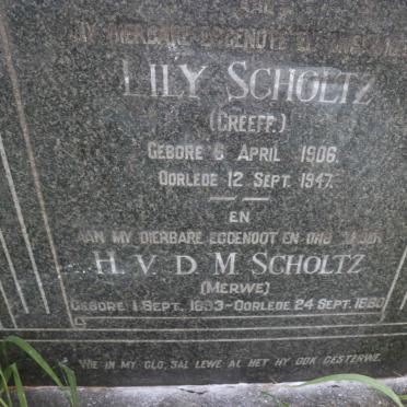 SCHOLTZ H. V. D. M 1893-1960 &amp; Lily GREEFF 1906-1947