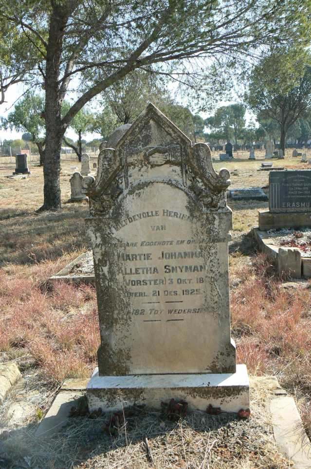 SNYMAN Martie Johanna Alletha nee VORSTER 18??-1925