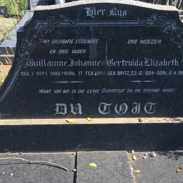 TOIT Guillaume Johannes, du 1883-1965 &amp; Gertruida Elizabeth BRITZ 1884-1988