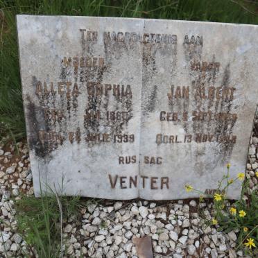 VENTER Jan Albert 1859-1946 &amp; Alleta Sophia 1860-1939