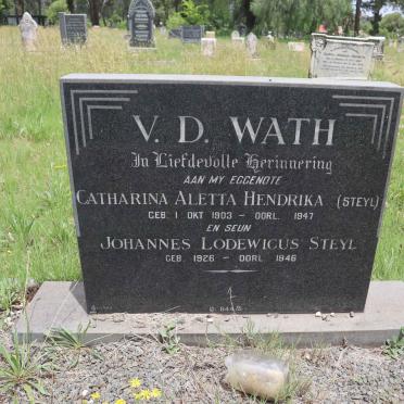 WATH Catharina Aletta Hendrika, v.d. nee STEYL 1903-1947 :: V.D. WATH Johannes Lodewicus Steyl 1926-1946