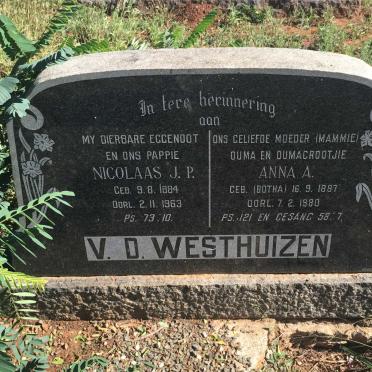 WESTHUIZEN Nicolaas J.P., v.d. 1884-1963 &amp; Anna A. BOTHA 1887-1980