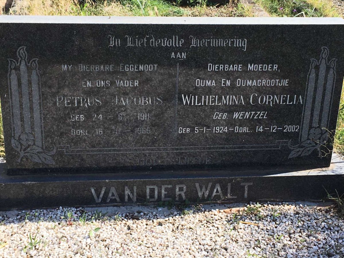 WALT Petrus Jacobus, van der 1911-1965 &amp; Wilhelmina Cornelia WENTZEL 1924-2002