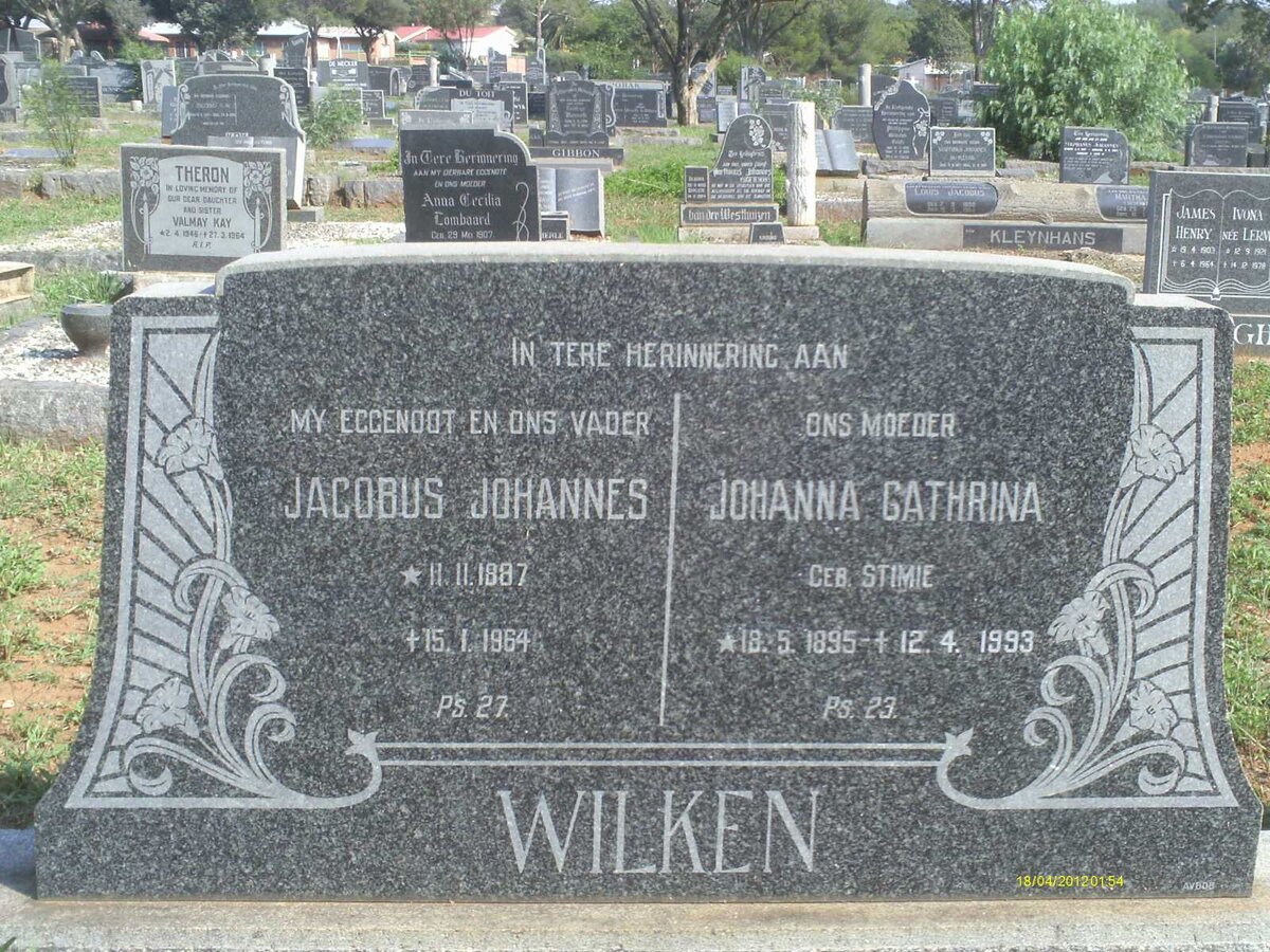 WILKEN Jacobus Johannes 1887-1964 &amp; Johanna Cathrina STIMIE 1895-1993
