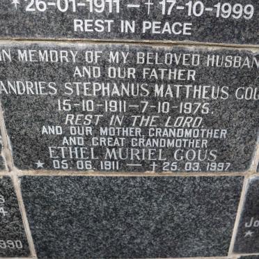 GOUS Andries Stephanus Mattheus 1911-1975 &amp; Ethel Muriel 1911-1997