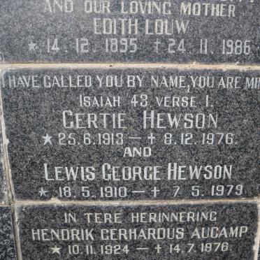 HEWSON Lewis George 1910-1979 &amp; Gertie 1913-1976