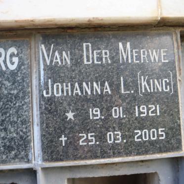 MERWE Johanna L., van der nee KING 1921-2005