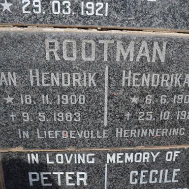 ROOTMAN Jan Hendrik 1900-1983 &amp; Hendrika H 1900-1987