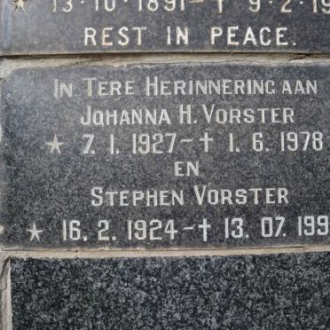 VORSTER Stephen 1924-1994 &amp; Johanna H. 1927-1978