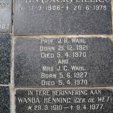 WAHL J.R. 1921-1970 &amp; J.C. 1927-1970