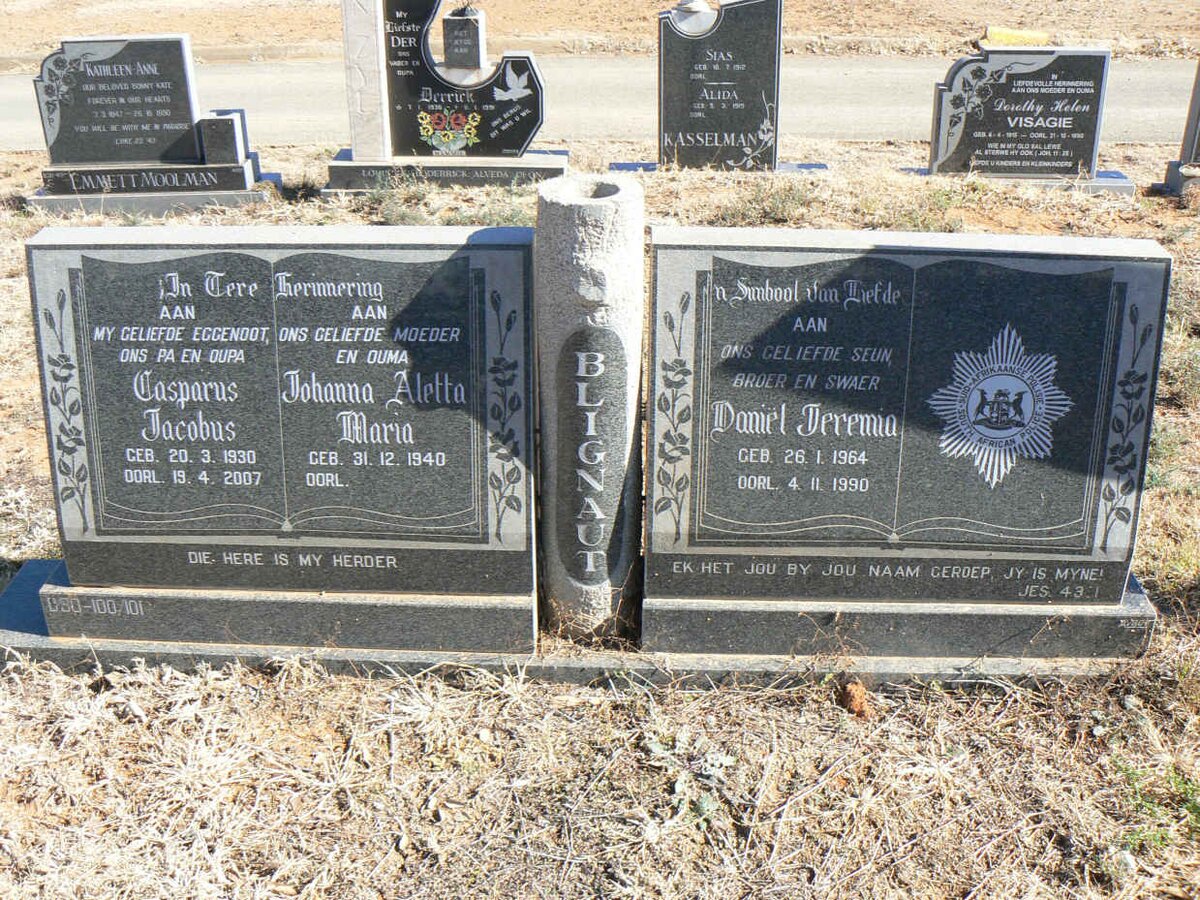 BLIGNAUT Casparus Jacobus 1930-2007 &amp; Johanna Aletta Maria 1940- :: BLIGNAUT Daniel Jeremia 1964-1990