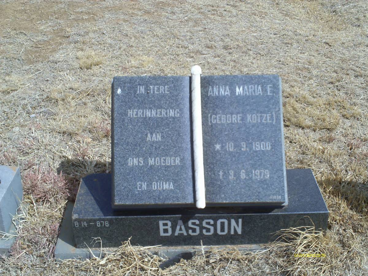 BASSON Anna Maria E. nee KOTZE 1900-1979