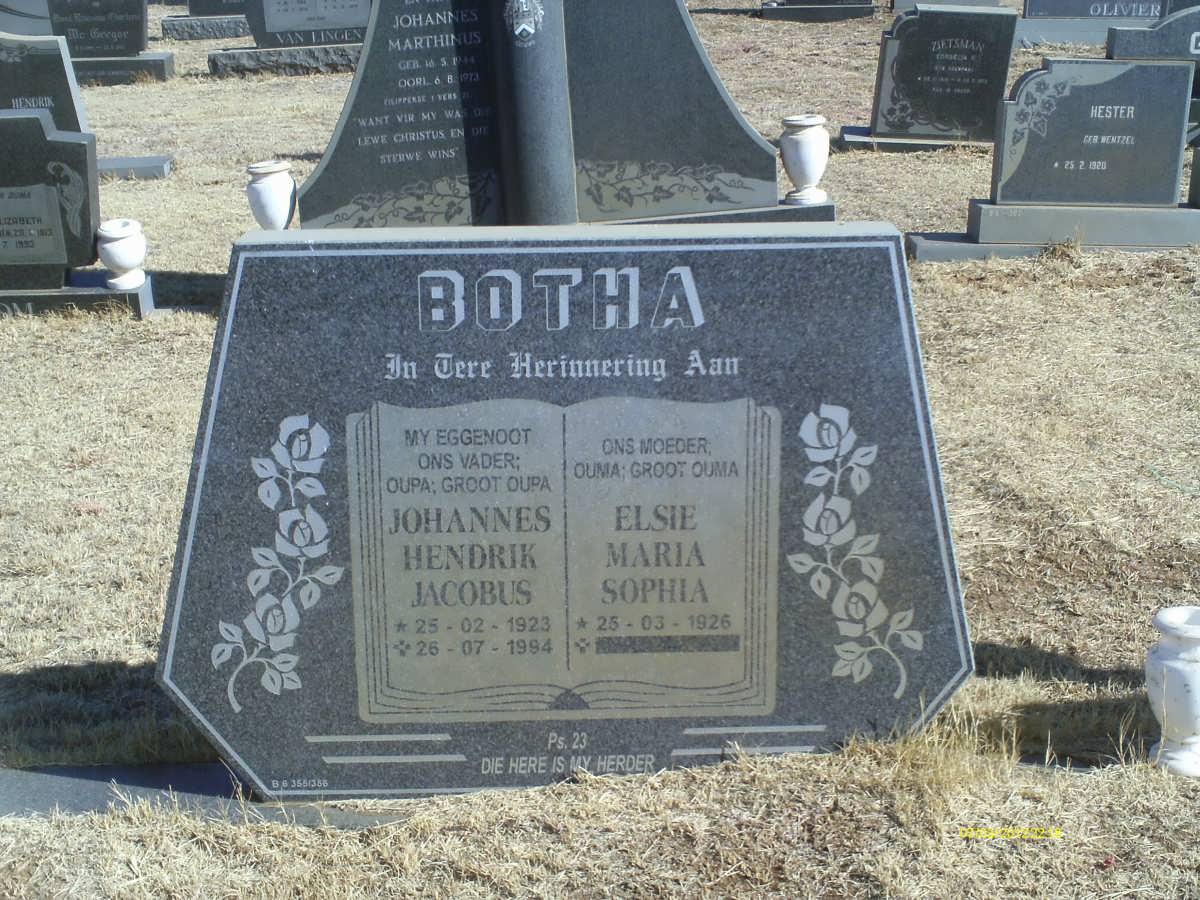 BOTHA Johannes Hendrik Jacobus 1923-1994 &amp; Elsie Maria Sophia 1926-