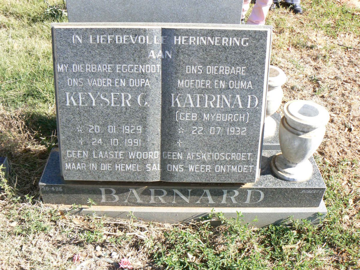 BARNARD Keyser G. 1929-1991 &amp; Katrina D. MYBURGH 1932-