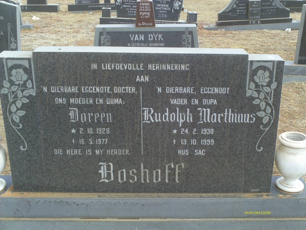 BOSHOFF Rudolph Marthinus 1930-1999 &amp; Doreen 1928-1977