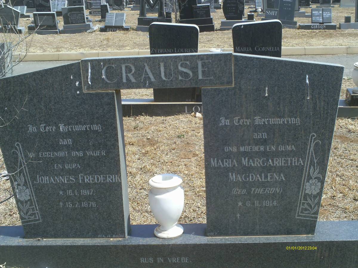 CRAUSE Johannes Frederik 1917-1976 &amp; Maria Margarietha Magdalena THERON 1914-