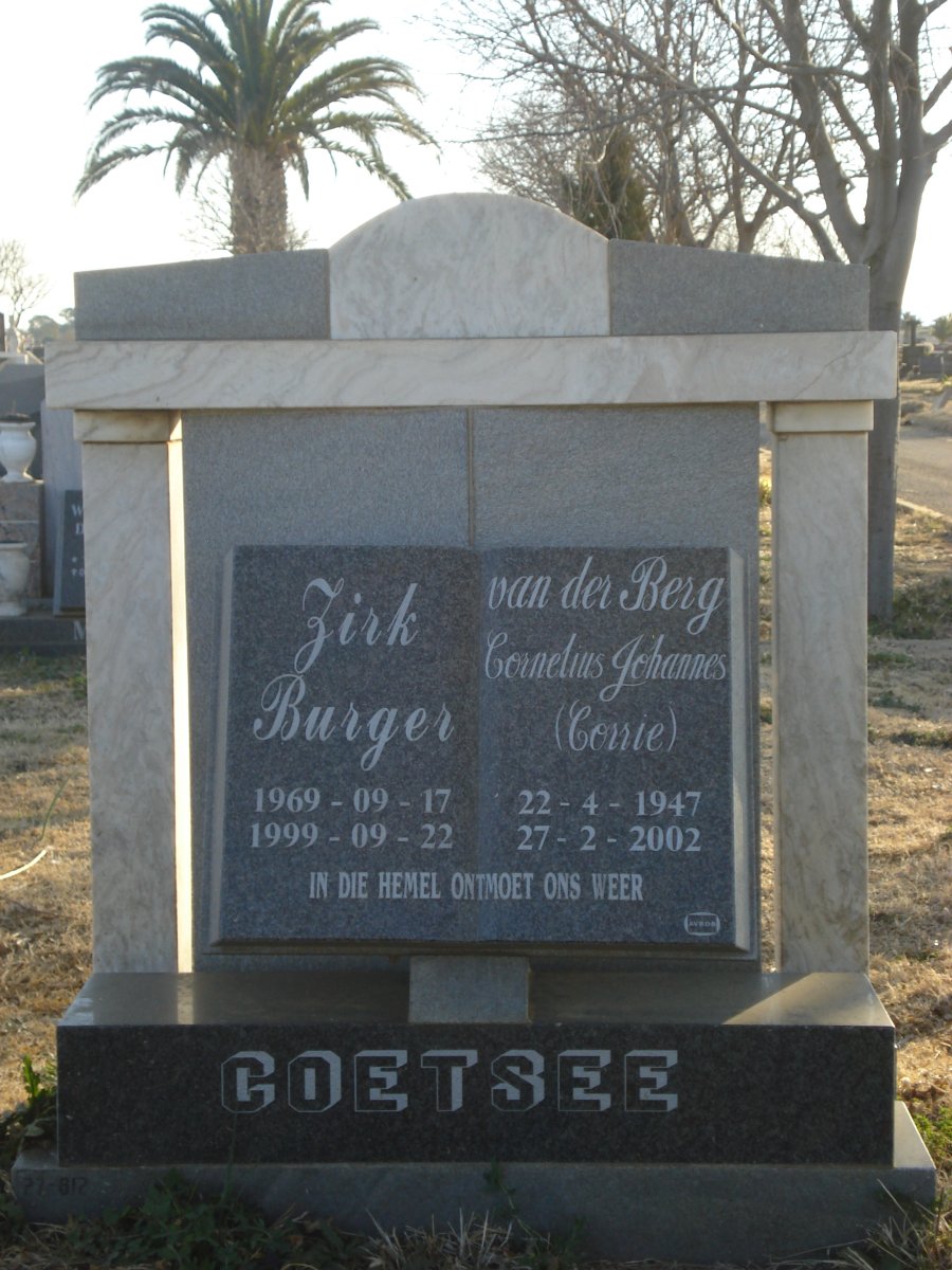 COETSEE Zirk Burger 1969-1999 :: VAN DER BERG Cornelius Johannes 1947-2002