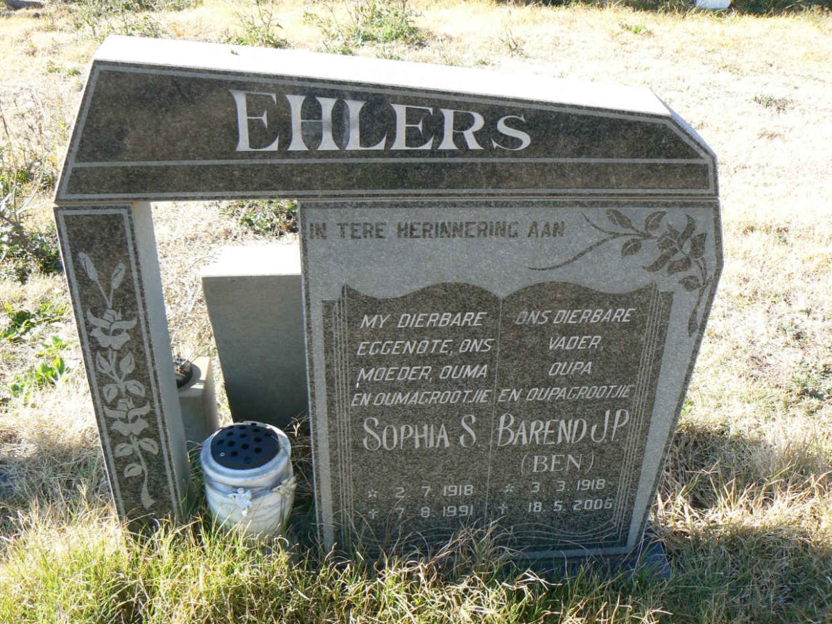 EHLERS Barend J.P. 1918-2005 &amp; Sophia S. 1918-1991