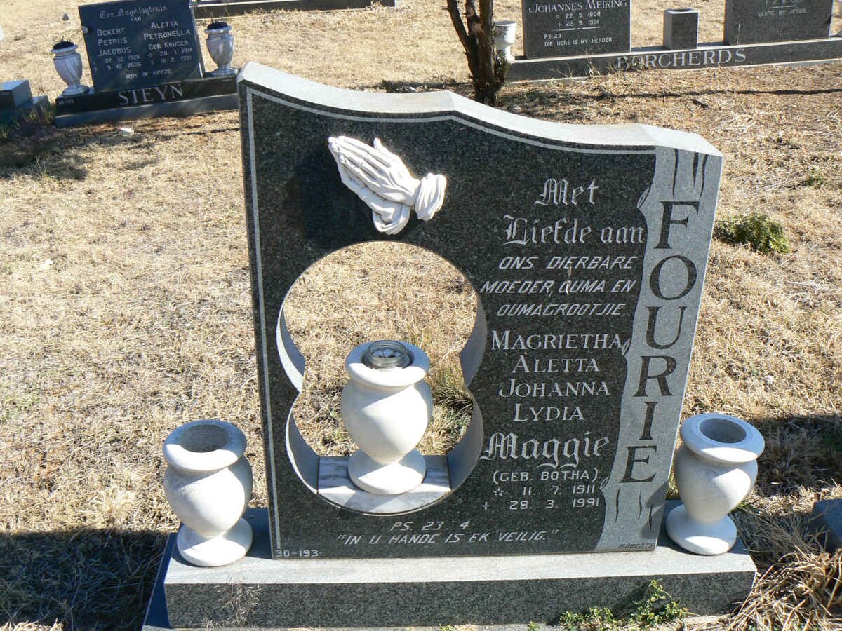 FOURIE Magrietha Aletta Johanna Lydia nee BOTHA 1911-1991