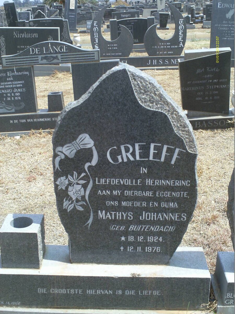 GREEFF Mathys Johannes nee BUITENDACH 1924-1976