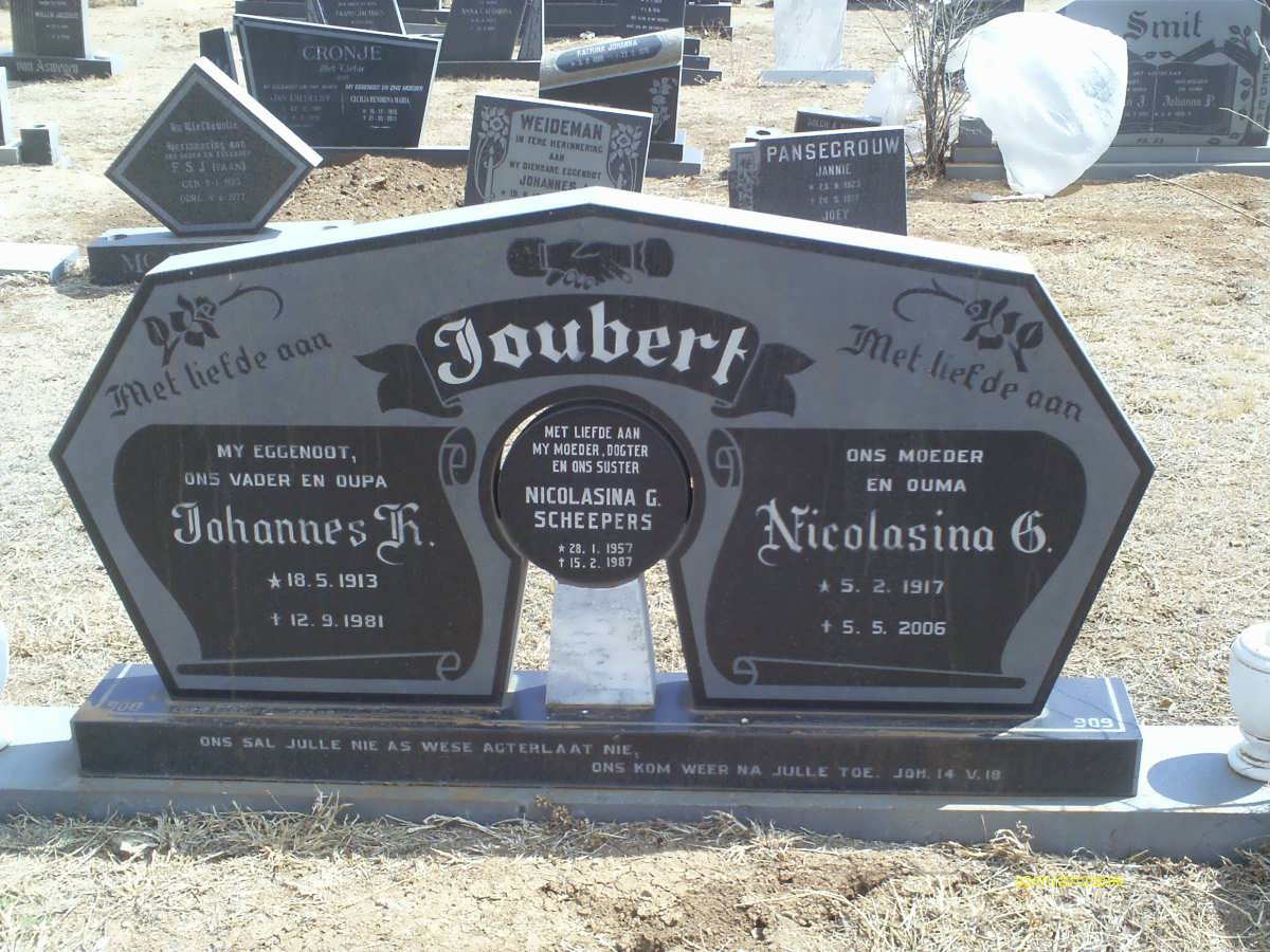 JOUBERT Johannes K. 1913-1981 &amp; Nicolasina G. 1917-2006 :: SCHEEPERS Nicolasina G. 1957-1987