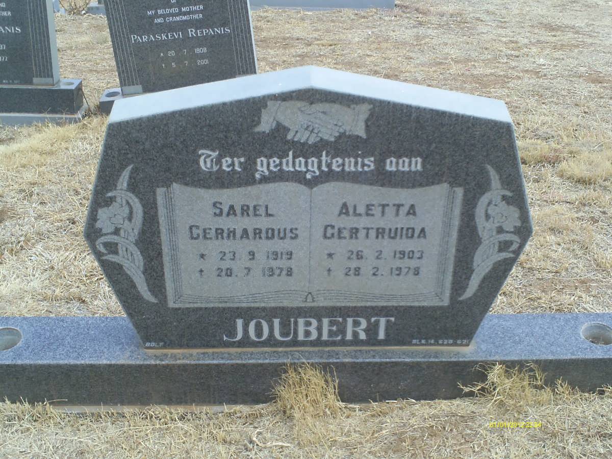 JOUBERT Sarel Gerhardus 1919-1978 &amp; Aletta Gertruida 1903-1978