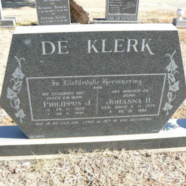 KLERK Philippus J., de 1928-1990 &amp; Johanna H. DAVIS 1935-1992