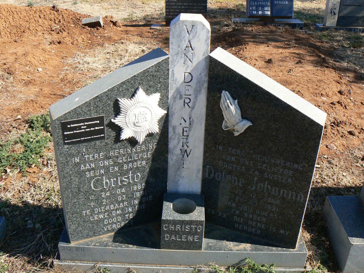 MERWE Christo, van der 1960-1991 :: VAN DER MERWE Dalene Johanna 1988-1991 :: VAN DER MERWE Gideon Francois