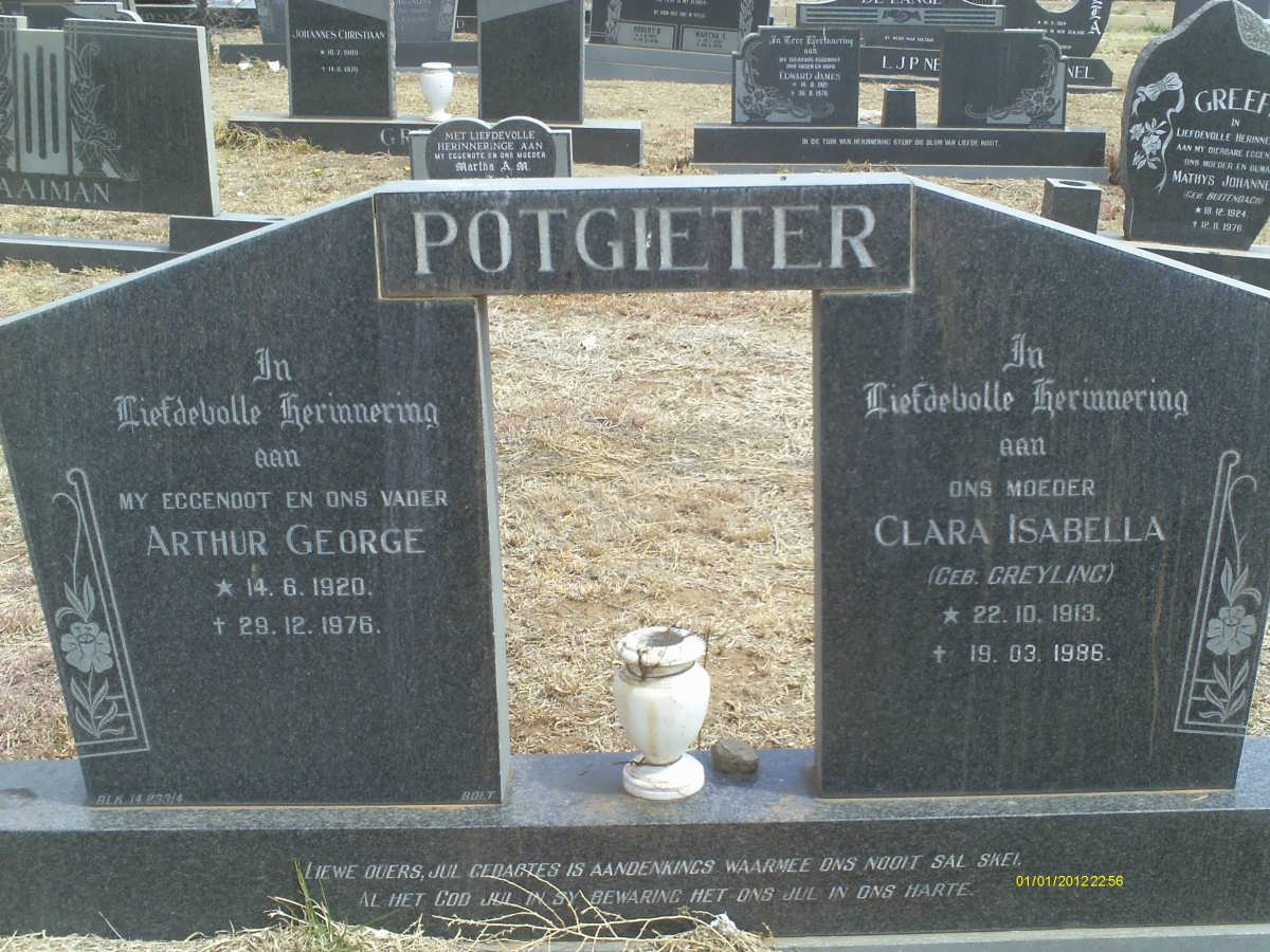 POTGIETER Arthur George 1920-1976 &amp; Clara Isabella GREYLING 1913-1986